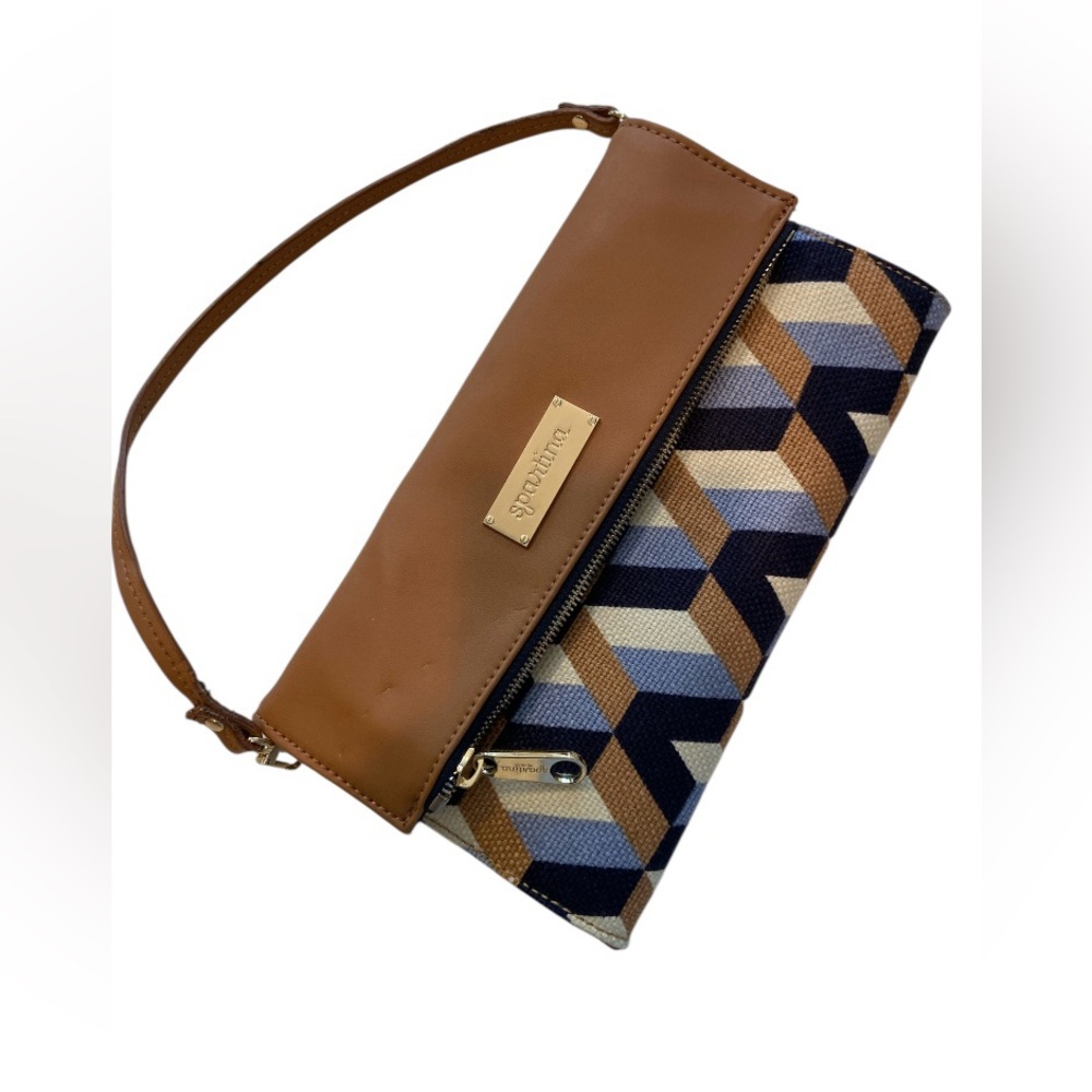 Spartina 449 Tan and Blue Chevron Clutch